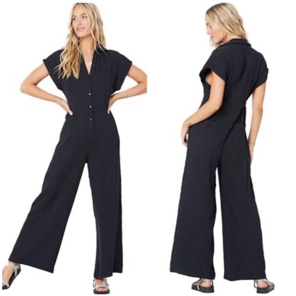 l*space Pants - L*Space Classic Black Stacie Gauze Wide Leg Jumpsuit Coastal Coverup